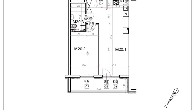 Rzut - Mieszkanie na sprzedaż 2 pokoje o powierzchni 48,19 m² - numer 20 w Malinowa Osiedle Borek