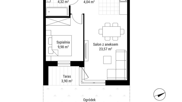 Rzut - Mieszkanie na sprzedaż 2 pokoje o powierzchni 41,91 m² - numer B.03 w Nowa Namiarkowa
