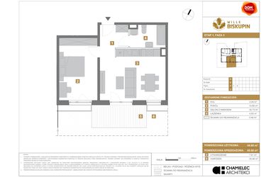 Rzut - Mieszkanie na sprzedaż 2 pokoje o powierzchni 45,06 m² - numer K.2 w Wille Biskupin II