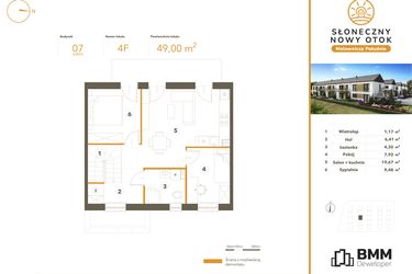 Rzut - Mieszkanie na sprzedaż 3 pokoje o powierzchni 49 m² - numer 4F w Słoneczny Nowy Otok - Malownicza Południe etap II