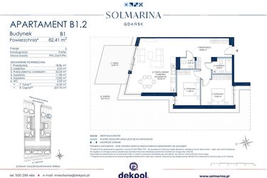Rzut - Mieszkanie na sprzedaż 3 pokoje o powierzchni 82,41 m² - numer B1.2 w Sol Marina B