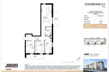 Rzut - Mieszkanie na sprzedaż 3 pokoje o powierzchni 69,23 m² - numer 1.C36 w Gombrowicza 33