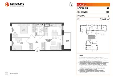 Rzut - Mieszkanie na sprzedaż 3 pokoje o powierzchni 53,44 m² - numer 57 w Locus 2