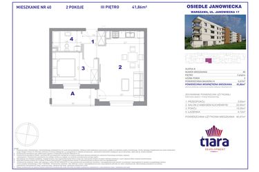 Rzut - Mieszkanie na sprzedaż 2 pokoje o powierzchni 41,86 m² - numer 40 w Osiedle Janowiecka