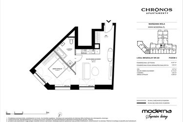 Rzut - Mieszkanie na sprzedaż 2 pokoje o powierzchni 43,97 m² - numer 220 w Chronos etap II