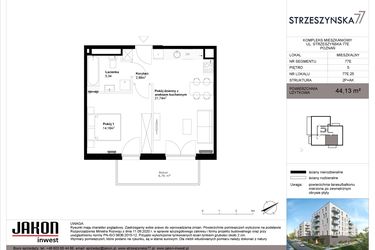 Rzut - Mieszkanie na sprzedaż 2 pokoje o powierzchni 44,13 m² - numer 77E.25 w Strzeszyńska 77