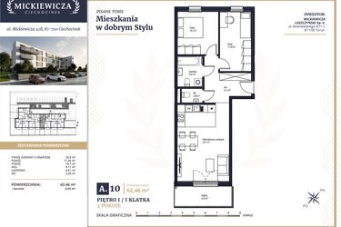 Rzut - Mieszkanie na sprzedaż 3 pokoje o powierzchni 62,46 m² - numer A10 w Mickiewicza