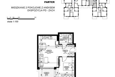 Rzut - Mieszkanie na sprzedaż 2 pokoje o powierzchni 42,37 m² - numer C2-M5 w Stacja Łódź V – etap C2