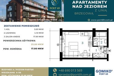 Rzut - Mieszkanie na sprzedaż 1 pokój o powierzchni 25,86 m² - numer A-06 w Port 69