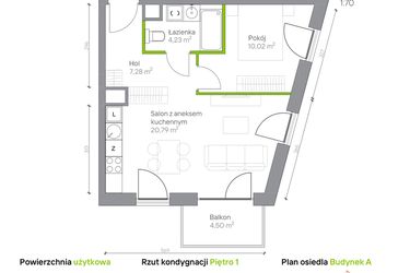 Rzut - Mieszkanie na sprzedaż 2 pokoje o powierzchni 42,32 m² - numer A.1.9 w Jesionowa Vita