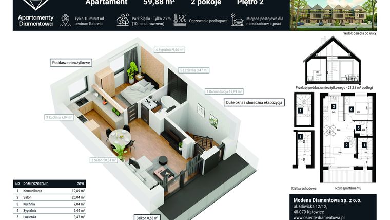 Rzut - Mieszkanie na sprzedaż 2 pokoje o powierzchni 59,88 m² - numer 8B w Apartamenty Diamentowa