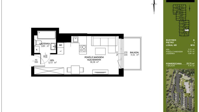 Rzut - Mieszkanie na sprzedaż 1 pokój o powierzchni 25,75 m² - numer B_M10 w Triton Kampinos III