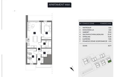 Rzut - Mieszkanie na sprzedaż 3 pokoje o powierzchni 65,71 m² - numer M6A w Rudava Park