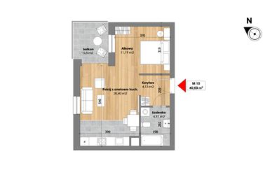 Rzut - Mieszkanie na sprzedaż 1 pokój o powierzchni 40,69 m² - numer M10 w Przy Kochanowskiego