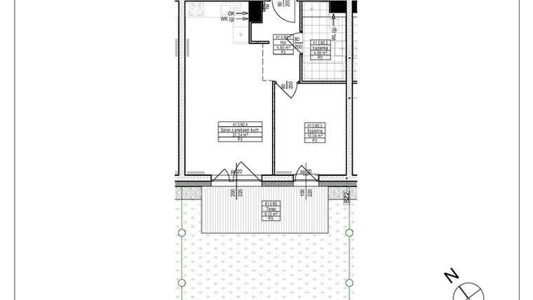 Rzut - Mieszkanie na sprzedaż 2 pokoje o powierzchni 41,09 m² - numer A1.2 w Osiedle Zielone bud. A1, B8