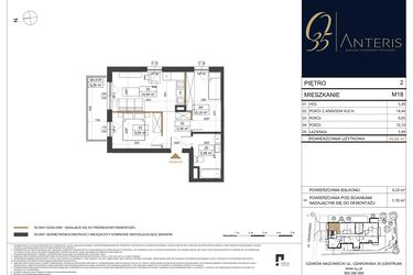 Rzut - Mieszkanie na sprzedaż 3 pokoje o powierzchni 44,88 m² - numer M.18 w Ożarowska 35