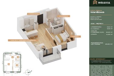 Rzut - Mieszkanie na sprzedaż 2 pokoje o powierzchni 40,65 m² - numer L.2-2 w Dobre Miejsce Waniliowa