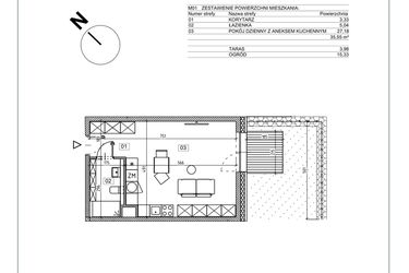 Rzut - Mieszkanie na sprzedaż 1 pokój o powierzchni 35,55 m² - numer I.M01 w Osiedle Glivia Zachodnia