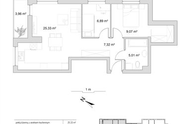 Rzut - Mieszkanie na sprzedaż 3 pokoje o powierzchni 56,54 m² - numer 8.26 w Vela Park