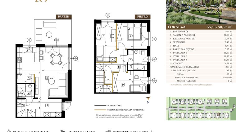 Rzut - Mieszkanie na sprzedaż 4 pokoje o powierzchni 95,1 m² - numer 6A w Lawinowa 18 - Etap III
