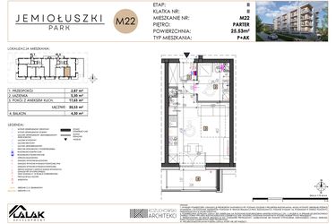 Rzut - Mieszkanie na sprzedaż 1 pokój o powierzchni 25,47 m² - numer A2_M22 w Jemiołuszki Park etap 2