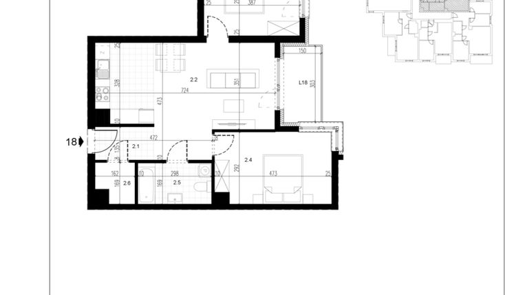 Rzut - Mieszkanie na sprzedaż 3 pokoje o powierzchni 62,05 m² - numer M18 w Trybuny Ludów 3