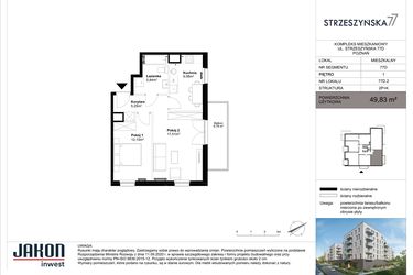 Rzut - Mieszkanie na sprzedaż 2 pokoje o powierzchni 49,83 m² - numer 77D.2 w Strzeszyńska 77