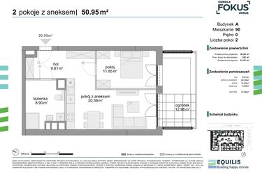 Rzut - Mieszkanie na sprzedaż 2 pokoje o powierzchni 50,95 m² - numer 90 w Osiedle Fokus Ursus