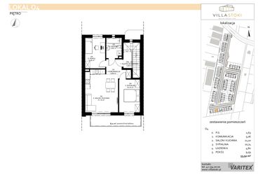 Rzut - Mieszkanie na sprzedaż 3 pokoje o powierzchni 53,92 m² - numer O4 w Villa Stoki (mieszkania)