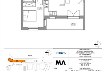 Rzut - Mieszkanie na sprzedaż 2 pokoje o powierzchni 47 m² - numer PPO/M/A/2/1 w Port Popowice bud. M i P