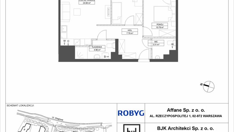 Rzut - Mieszkanie na sprzedaż 3 pokoje o powierzchni 62,14 m² - numer A.5M05 w WENDY