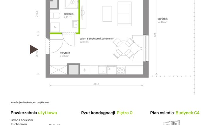Rzut - Mieszkanie na sprzedaż 1 pokój o powierzchni 30,89 m² - numer C4.0C68 w Bemowo Vita
