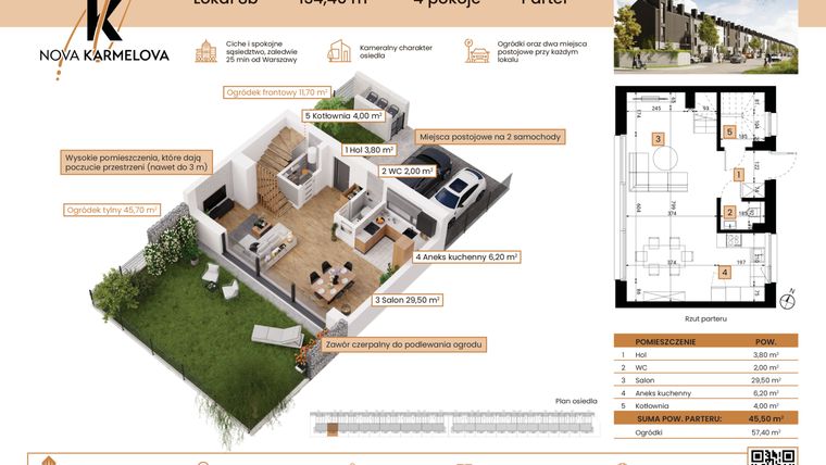 Rzut - Dom na sprzedaż 4 pokoje o powierzchni 134,4 m² - numer 8B w NOVA KARMELOVA