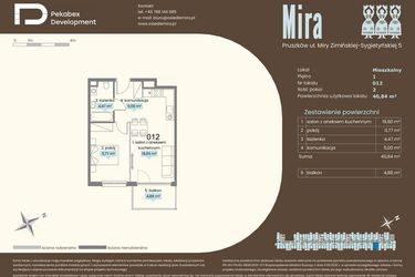 Rzut - Mieszkanie na sprzedaż 2 pokoje o powierzchni 40,84 m² - numer A.012 w Mira