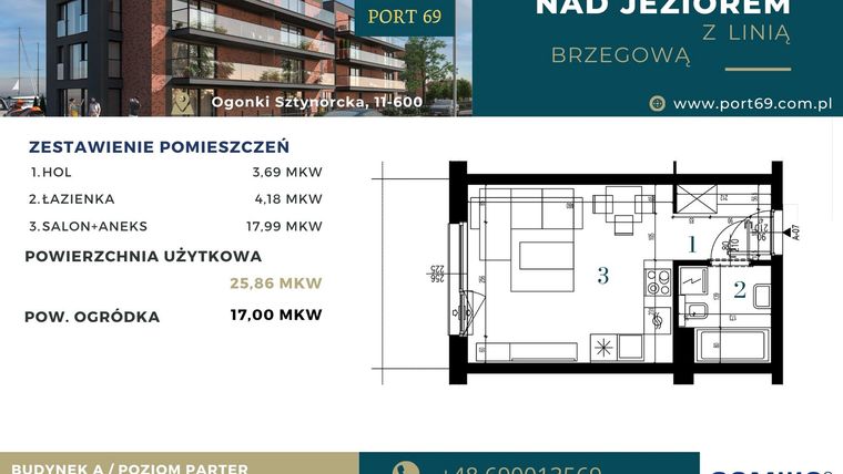 Rzut - Mieszkanie na sprzedaż 1 pokój o powierzchni 25,86 m² - numer A-07 w Port 69