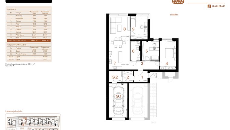 Rzut - Mieszkanie na sprzedaż 4 pokoje o powierzchni 99,44 m² - numer 4.1 w Kosocicka Forest