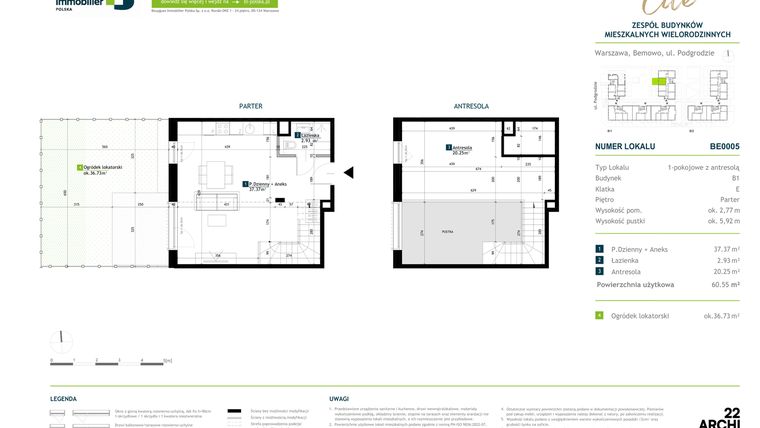 Rzut - Mieszkanie na sprzedaż 1 pokój o powierzchni 60,55 m² - numer BE0005 w Viva Cité