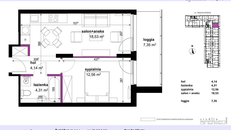 Rzut - Mieszkanie na sprzedaż 2 pokoje o powierzchni 39,54 m² - numer 86 w Wojciechowska Square