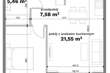 Rzut - Mieszkanie na sprzedaż 2 pokoje o powierzchni 48,77 m² - numer C1-38 w Forma Otwarta etap C