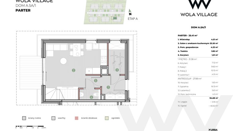 Rzut - Dom na sprzedaż 4 pokoje o powierzchni 94,83 m² - numer A.5A/1 w Wola Village