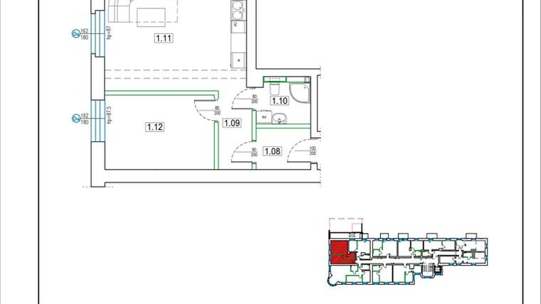 Rzut - Mieszkanie na sprzedaż 2 pokoje o powierzchni 48,13 m² - numer 7 w Kamienica 62