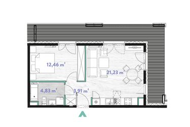 Rzut - Mieszkanie na sprzedaż 2 pokoje o powierzchni 42,62 m² - numer A.03.15 w Do Wilgi