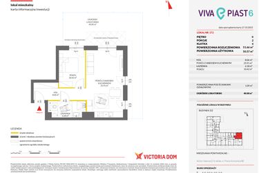 Rzut - Mieszkanie na sprzedaż 2 pokoje o powierzchni 51,67 m² - numer 172 w Viva Piast 6