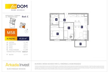 Rzut - Mieszkanie na sprzedaż 3 pokoje o powierzchni 45,95 m² - numer C58 w Osiedle forDOM – etap C