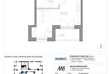 Rzut - Mieszkanie na sprzedaż 1 pokój o powierzchni 30,13 m² - numer KR6/B/8/4 w Apartamenty Krakowska etap VI