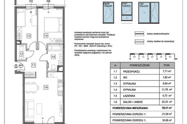 Rzut - Mieszkanie na sprzedaż 3 pokoje o powierzchni 59,01 m² - numer B.1.1 w #NaSwoim2