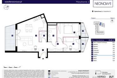 Rzut - Mieszkanie na sprzedaż 3 pokoje o powierzchni 65,88 m² - numer 15/2 w Osiedle Neonowe