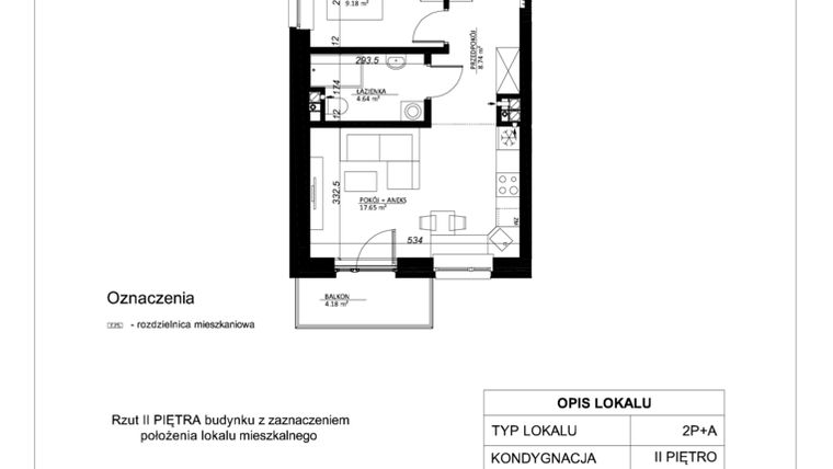 Rzut - Mieszkanie na sprzedaż 2 pokoje o powierzchni 40,21 m² - numer 16 w Esperanto Park etap II