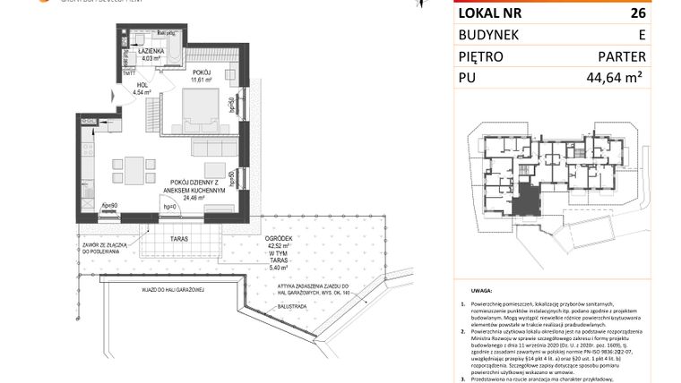 Rzut - Mieszkanie na sprzedaż 2 pokoje o powierzchni 44,64 m² - numer E.26 w Osiedle Warszawska