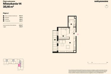 Rzut - Mieszkanie na sprzedaż 2 pokoje o powierzchni 35,16 m² - numer 14 w Sołtysowska